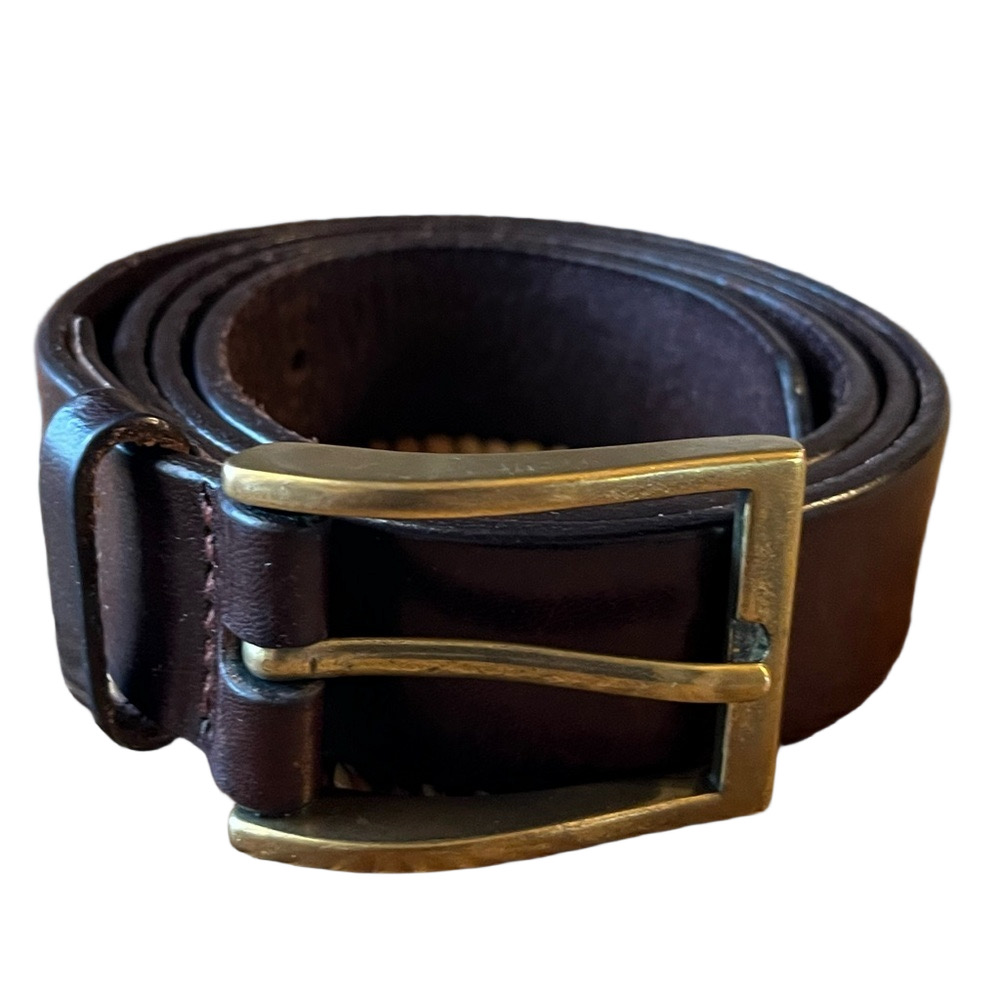 KELDON LEATHER MEN'S SOLID BROWN LEATHER BELT BRASS COLOURED BUCKLE SZ 34